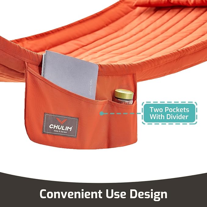 CHULIM Double Quilted Fabric Hammock with Hardwood Spreader Bars and Pillow 450 LBS Capacity 2 Person Large Hammock for Outdoor Patio Backyard Poolside - Terracotta