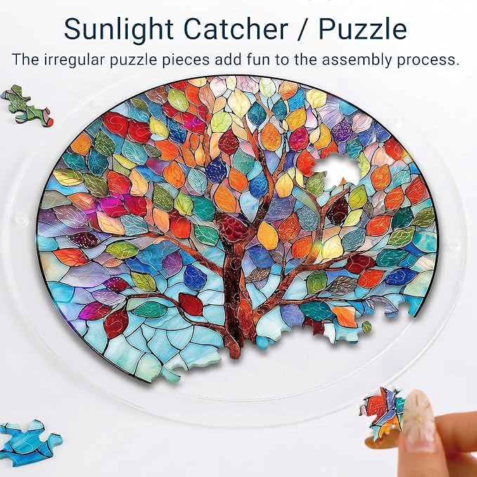 Acrylic Jigsaw Puzzle Suncatcher-Violet Garden Grace, Stained Glass Window Hanging, Home Decor Creative Mom Gifts, Birthday Gifts for Women,Wife, Sisters, Aunt, Besties 7.4in (Sacred Tree)