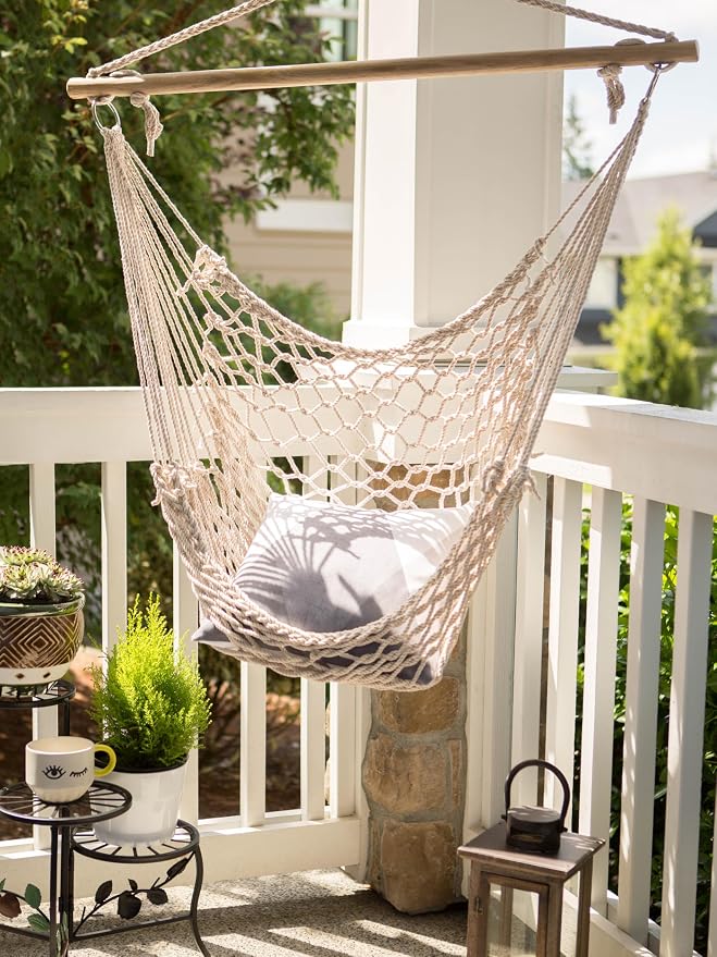 Zingz & Thingz Cozy Comfy Indoor/Outdoor Chair Hammock, 39.25x0.2x46, Cream