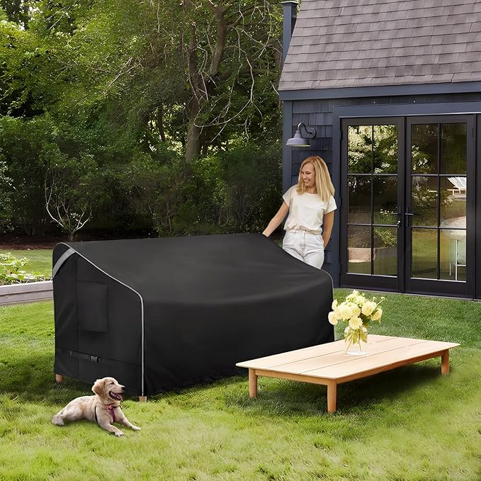 COSFLY Outdoor Patio Sofa Covers Waterproof, Heavy-Duty UV-Resistant Furniture Covers, Adjustable Fit with Buckle Straps, Fits 3-Seater Sofa up to 88"W x 36"D x 35"H ( Black)