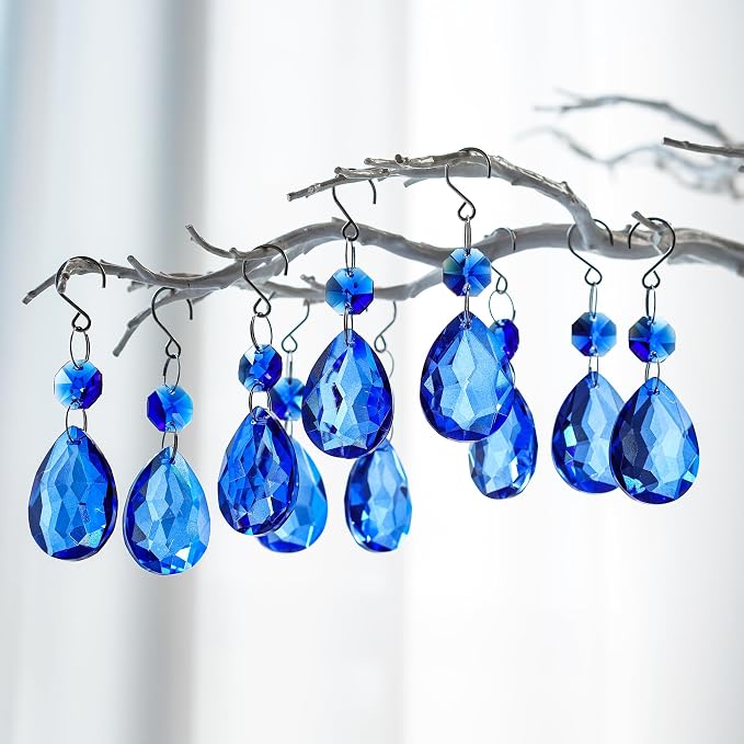 10 Pcs Blue Crystal Bauhinia Suncatcher Prisms Chandelier Window Decor | Blue Crystal Bauhinia Prisms Suncatcher Pendants 3 Inch Chandelier Beads Replacement Hanging for Window Garden Wedding Decor