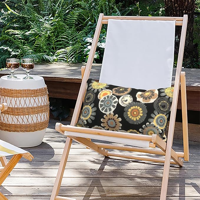 Outdoor Lumbar Pillow Covers 12”x20”, Rectangle Throw Pillow Covers for Patio Furniture, Decorative Lumbar Cushion Case for Garden Balcony Couch Office Chair, Pack of 2,Black Yellow Crosby