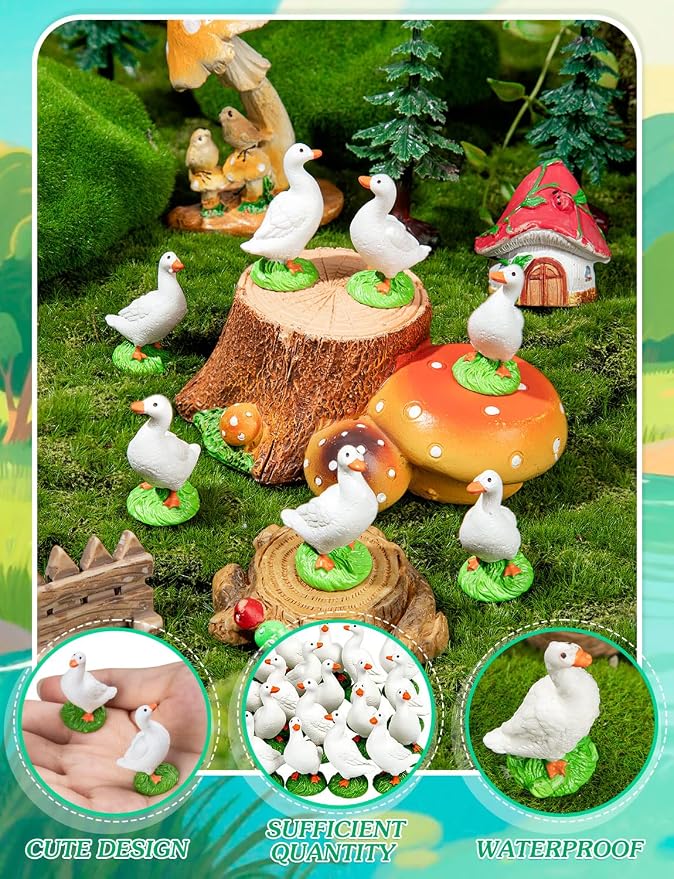 25pcs Mini Resin GooseT iny Animal Figurines Bulk | Small Desk Goose Decor for Garden Lawn Yard Micro Landscape Aquarium Potted Ornament DIY Craft