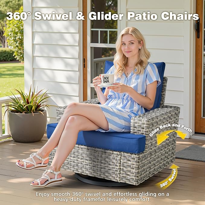 CAODOC 15-Piece Outdoor Sectional Sofa Set with 54" Fire Pit – L-Shaped Wicker Patio Furniture, Deep Seating & Swivel Rockers, Blue