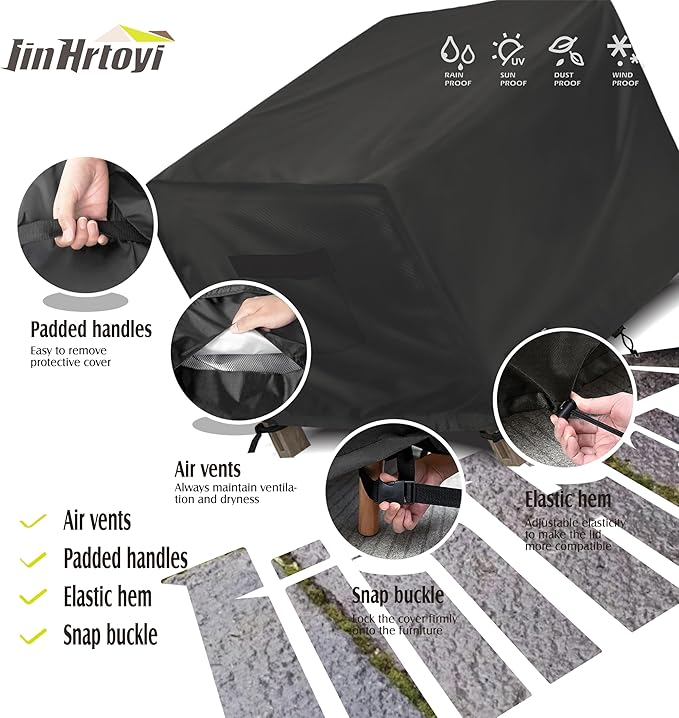 JinHrtoyi Patio Square Table Cover,32Wx32Dx16H Inches 100% Waterproof Heavy Duty Outdoor Coffee Table Cover,Black Minimalism Style Outdoor Furniture Covers