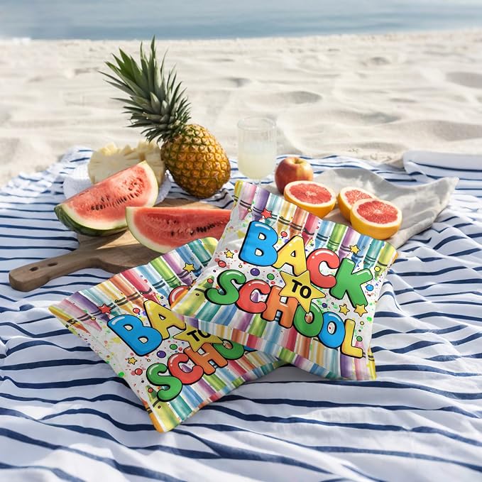 Outdoor Waterproof Pillow Covers for Patio Back to School Decorative Throw Pillow Cover Colorful Crayon School Season Pillowcases Set of 2 Cushion Case for Sofa Couch Chair 20x20 Inch