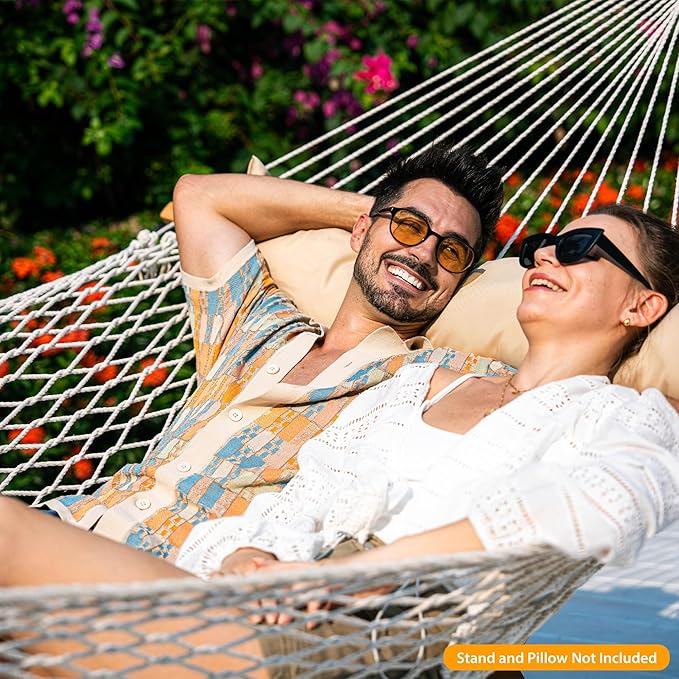 Lazy Daze Hammocks Outside Rope Hammock with 13 FT Curved Steel Heavy Duty Stand for Outdoor, Backyard, Patio, 450 Lbs Capacity, Natural