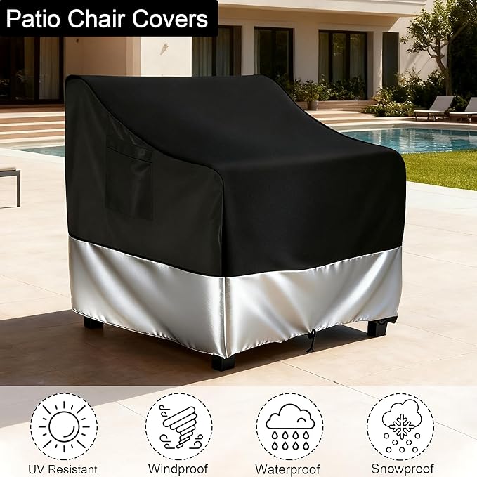 2-Pack Waterproof Patio Chair Covers, All-Weather Patio Chair Covers Waterproof for Home & Commercial Use (30"W*27"D*36"H)