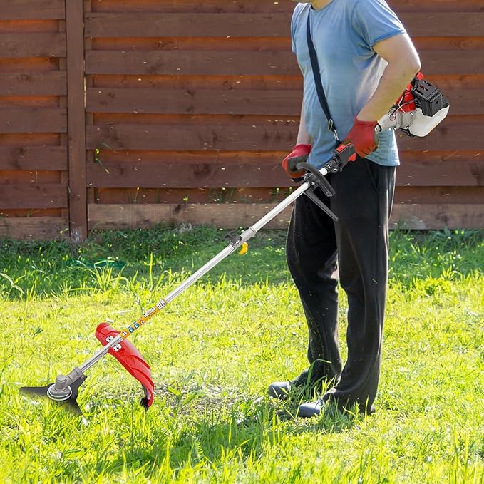 52cc 2-Cycle Gas String Trimmer, 6-in-1 Lawn Mower Pruner Tool Multi Garden Tools Brush Cutter, Hedge Trimmer, Pole Saw with Extension Pole, for Weeding and Maintenance