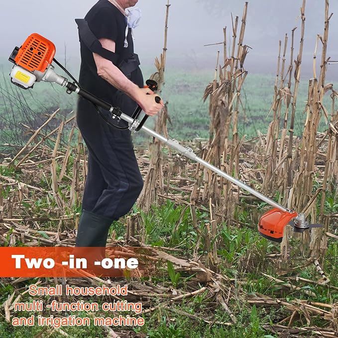 52cc Gas String Trimmer,2 in 1 Cordless Hedge Trimmer 2-Stroke Weed Wacker Gas Powered Brush Cutter,Handheld Weed Eater,Handle & Shoulder Strap for Lawn Garden Pruning/Trimming Orange