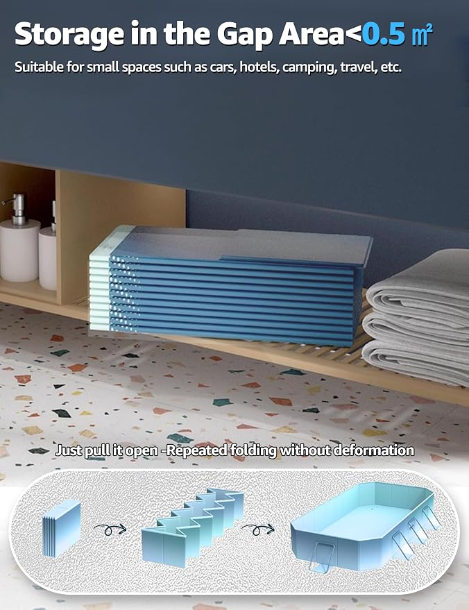 116" Foldable Pool for Kids & Adults,Indigo | Non-Inflatable, Metal Frame, Thick PVC Collapsible, Swimming Pool for Kids Family Dogs,Outdoor Summer