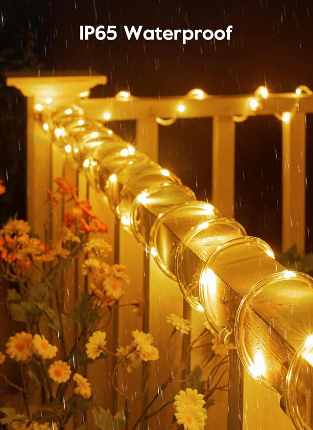 Brightown 2 Pack 72FT 200LED Solar Rope Lights, Warm White(Total 400LED) | IP65 Waterproof Solar Fairy Lights with 8 Lighting Modes, Outdoor String Lights for Party Garden Yard Holiday Tree Decoration