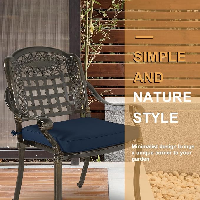 3-Piece Outdoor Patio Dining Set, All-Weather Cast Aluminum Patio Furniture Set for Backyard Garden Deck with 2 Cushioned Chairs and 35.4” Round Table, 2" Umbrella Hole, Navy Blue