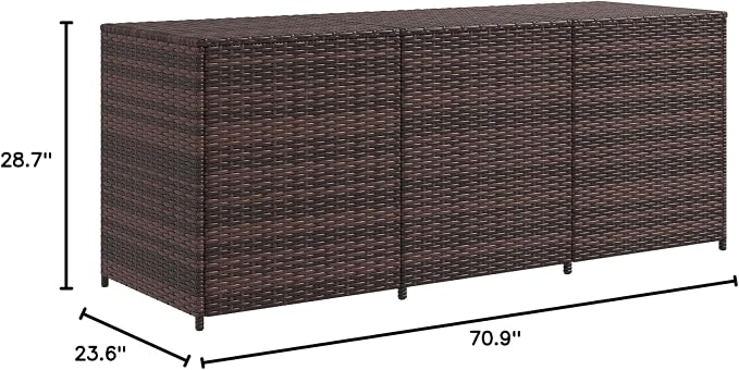 175 Gallon Outdoor Storage Box with Inner Liner, PE Rattan Wicker Deck Box with Bar Lift for Indoor Outdoor, Patio Furniture Cushions, Pool Toys, Garden Tools, Mixed Brown