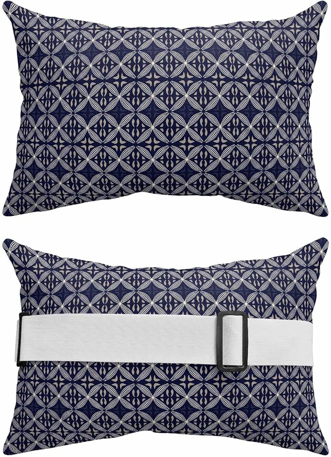 Blue Geometric Abstract Outdoor Pillows for Chaise Lounge Chair Waterproof Lumbar Pillows with Insert&Adjustable Strap Beach Headrest Pillow Contemporary Modern Art Pillow for Patio Pool 11"x16"