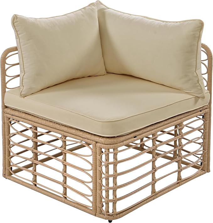 LUMISOL 7-Piece Rattan Patio Furniture Set, Boho Outdoor Conversation Set Sectional Sofa with Thick Cushions, Single Sofa Chairs, Ottomans & Coffee Table for Backyard & Garden, Brown