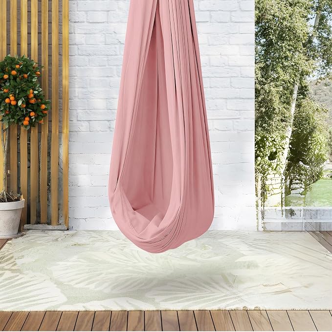 GarveeLife Dual-Layer Compression Sensory Hammock Swing for Kids & Adults, Calming Cuddle Chair, 360° Swivel, Deep Pressure Therapy, Durable & Comfortable, 300 lbs Capacity, Light Pink