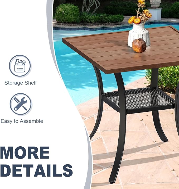 VICLLAX 3 Pieces Outdoor Dining Set, Patio Furniture Set Includes 27.6" Square Metal Table and 2 Textilene Swivel Chairs for Porch, Lawn, Garden, Wulnut/Brown