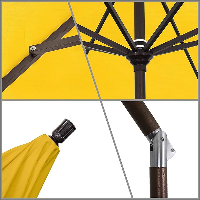 California Umbrella 9' Round Aluminum Market Umbrella, Crank Lift, Collar Tilt, Bronze Pole, Sunbrella Spectrum Cilantro