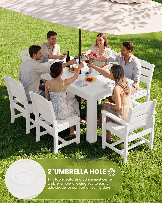 SERWALL Armless Outdoor Dining Cahir Set of 2, White | SERWALL Patio Dining Chair, All Weather Dining Chair Set of 2, Outdoor Dining Chair with Widened Seat, White