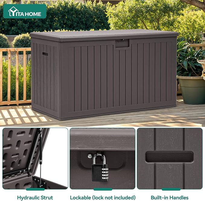 YITAHOME 220 Gallon Double-Wall Deck Box with Divider & Side Handles, Outdoor Large Storage for Patio Furniture Cushions, Garden Pool Accessories, Water Resistant & Lockable