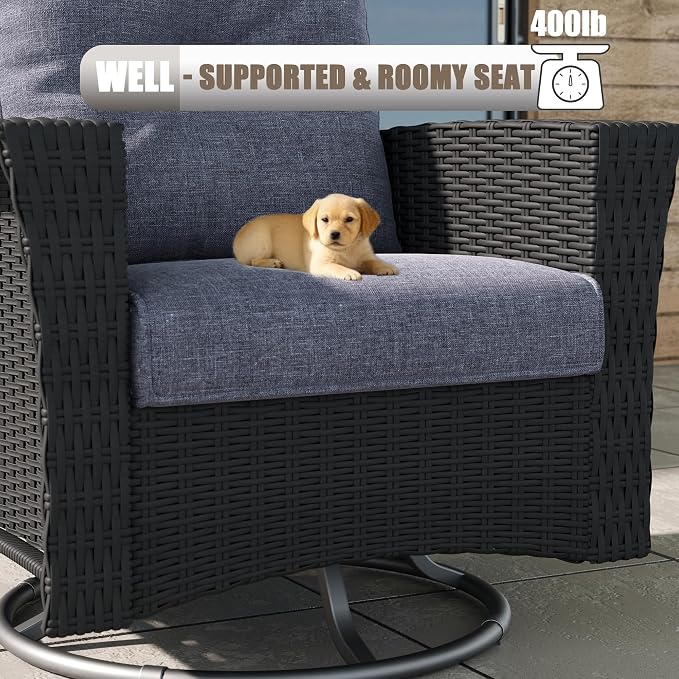 LayinSun 6 Piece Wicker Patio Furniture Set, Classis Outdoor Conversation 360 Degree Swivel Chairs Set with Coffee Table