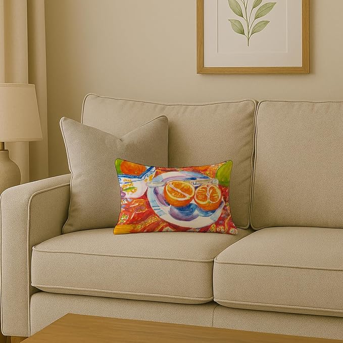 Caroline's Treasures 6035PW1216 Florida Oranges Sliced for Breakfast Canvas Fabric Decorative Pillow Machine Washable, Indoor Outdoor Decorative Pillow for Couch, Bed or Patio, 12HX16W