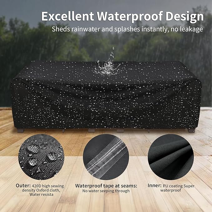 Outdoor Patio Sofa Cover Waterproof, Heavy Duty Couch Cover for Outdoor Furniture, Windproof with Straps, UV Resistant, All-Weather Protection for Garden Couch, 91x65x31 inch