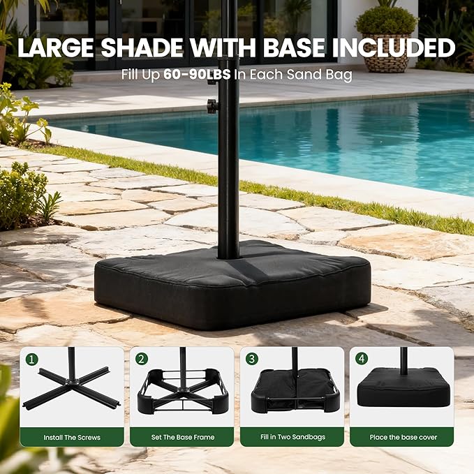 OLILAWN Cantilever Offset Patio Umbrellas, Outdoor 10 feet Large Patio Umbrella with Base Included, Upgraded Yarn-dyed Fabric Shade, Sturdy 8 Rids, 360 Degree Rotation & Easy Tilt Adjustment, for Resort Courtyard Hotel Leisure Zone Commercial Leisure T...