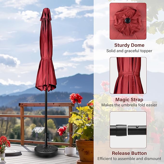 Simple Deluxe 2Pack 7.5ft Patio Umbrella Outdoor Table Market Yard Umbrella with Push Button Tilt/Crank, 6 Sturdy Ribs for Garden, Deck, Backyard, Pool, Red
