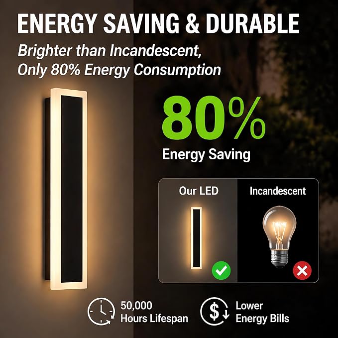 Modern Outdoor Wall Light 2pack 39in, 4.72in Width, Dimmable LED | 4000LM for Garage Front Door Porch, IP65 Waterproof Outdoor Sconce, Cover All Jbox, 3000K-6000K Adjustable, Matte Black