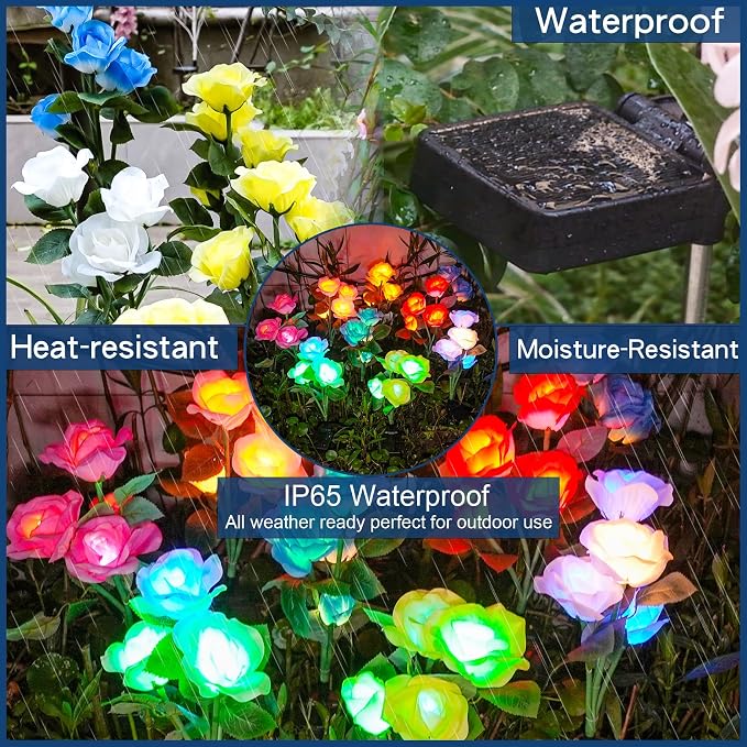 TONULAX Solar Garden Lights - Upgraded Outdoor Light, 7 Color Changing Rose Lights for Yard,Garden Decoration, Enlarged Solar Panel, More Realistic Rose Flower (6 Pack)
