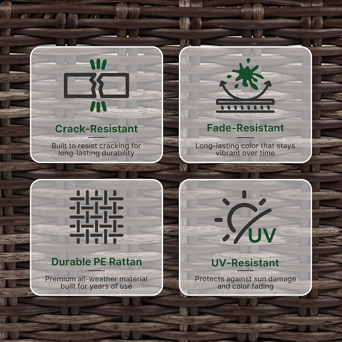 Wicker Patio Conversation Set, Outdoor Patio Chair Set with Deep Seating, Wide Armrests & Thick Cushions, All-Weather Outdoor Furniture Set for Patio, Porch, Deck & Backyard