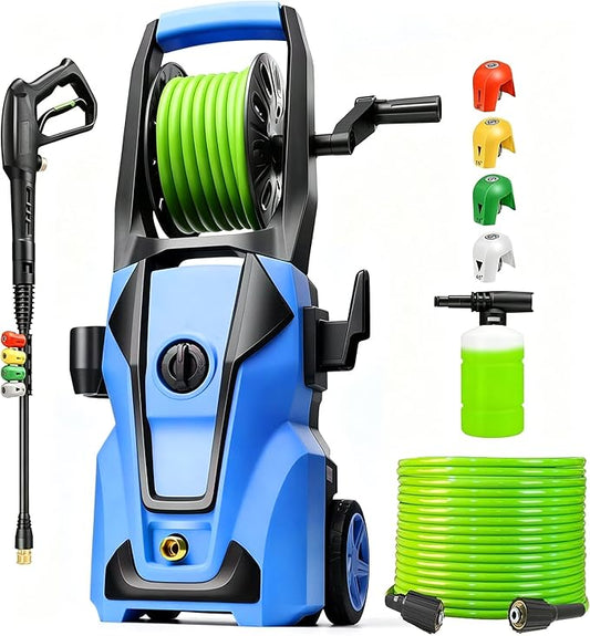 Pressure Washer 5000 PSI Adjustable Pressure, Power Cleaners Powered with 33ft Pressure Hose, 4 Nozzles and 500ml Foam Cannon, Cleaner Machine for Home, Car, Blue