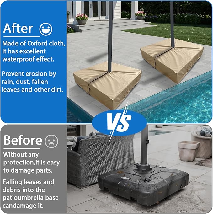 Patio Umbrella Base Cover 2 Pack 600D Polyester Weather-Resistant Waterproof Square Umbrella Base Cover 30"L x 30"W x 5"H Anti-UV Anti-Fade Outdoor Cantilever Umbrellas Stand Base Protect Covers,Beige