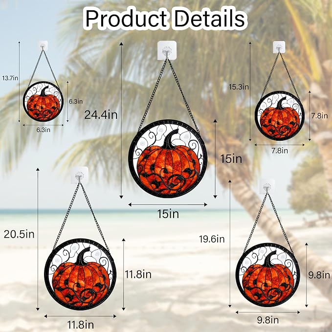 Stained Glass Window Hanging - Halloween Red White Scary Pumpkin Suncatcher for Doors Garden Home Spooky Rattan Sun Catchers Gothic Decor Horror Gifts for Women Men Friend Boy Girl 6.3 in
