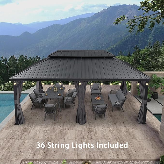 PURPLE LEAF 12' X 20' Large Gazebo Aluminum Galvanized Steel Double Roof for Patio Lawn and Garden Outdoor Gazebo Grey
