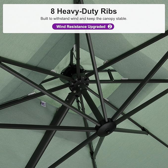 PURPLE LEAF 10 FT Cantilever Patio Umbrella Outdoor Umbrella with 220lbs Base Large Square Windproof Offset Umbrella for Pool Deck Garden, Mint Green