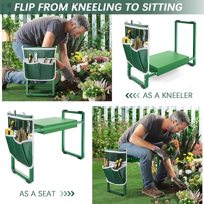 Garden Kneeler and Seat, 10.2" Wider Heavy Duty Thick for Kneeling and Seat | Multifunctional Kneeler Bench, Gardening Gifts for Women, Seniors Grandparents, Green