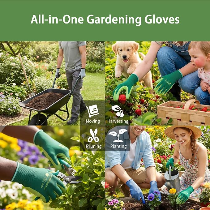 PROMEDIX P 4 Pairs Gardening Gloves for Women & Men, Breathable Nitrile Coated for Yard Working Garden Gloves Washable
