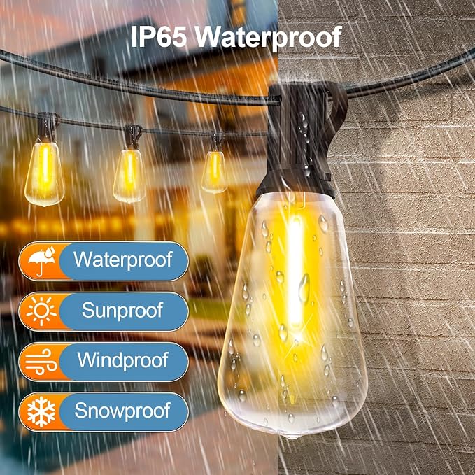 MGVIH Outdoor String Led Patio Lights - 150Ft 45M Outside Waterproof Light ST38 Shatterproof Bulb Connectable Hanging Outdoor Electric Lighting for Backyard Yard Gazebo Porch Party