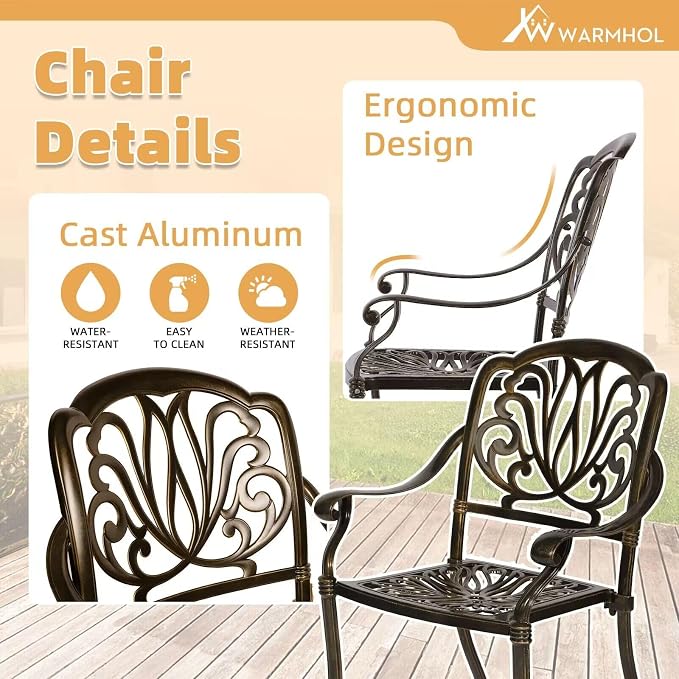 5-Piece Outdoor Patio Dining Set, All-Weather Cast Aluminum Patio Furniture Set with 4 Chairs and 35.4" Round Table for Backyard Garden Deck, 2" Umbrella Hole