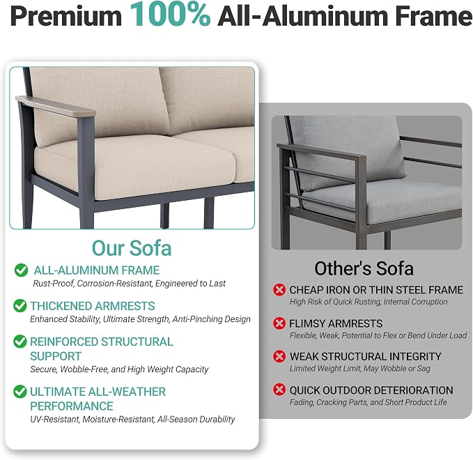 Aluminum Outdoor Patio Furniture Set with Swivel Rocking Chairs 9-Seat, Patio Sectional Sofa with Ottomans Patio Conversation Set with 55,000 BTU Fire Pit Table & High Backrest, Sand