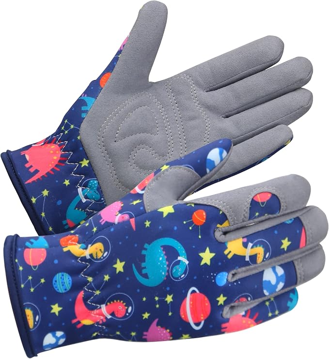 Baidast Garden Gloves for Kids, Breathable Leather Gardening Gloves for Digging, Planting, Pruning