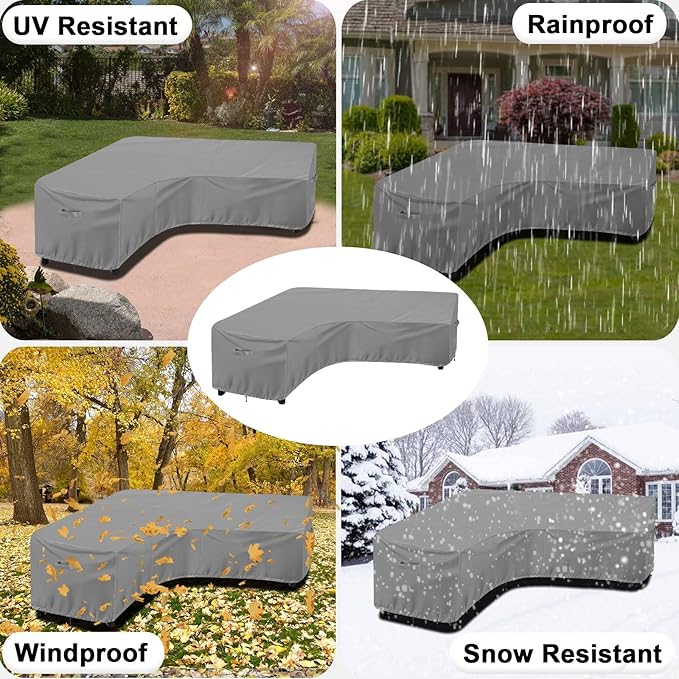 OutdoorLines Waterproof Outdoor Patio Sectional Cover - UV Resistant & Windproof V-Shaped Patio Furniture Covers for Deck, Lawn and Backyard, 420D Heavy Duty Couch Cover 100" L (on Each Side) Grey