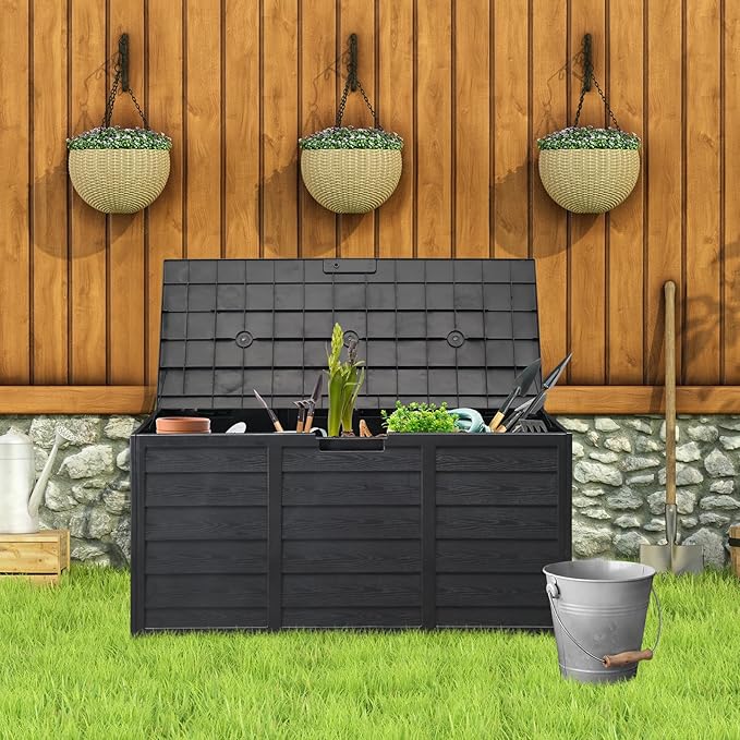 Black Outdoor Storage Deck Box, 75gal Outdoor Storage Box, 280L Deck Box for Patio Furniture Cushions, Pool Supplies & Gardening Tools,Deck Box-Organization and Storage for Patio Furniture