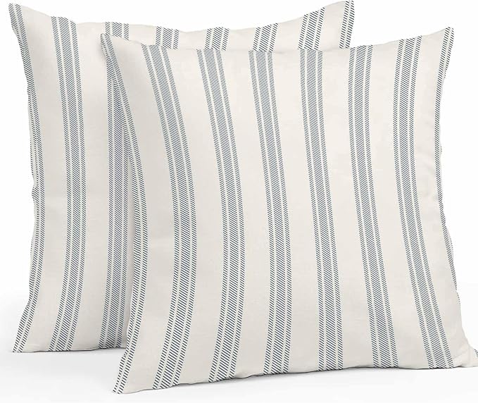 Throw Pillow Covers 18x18 Inch Set of 2, Blue Striped Waterproof Outdoor Cushion Covers, Modern Stripes Farmhouse Decorative Pillowcases for Couch, Sofa, Bed, Garden, Patio