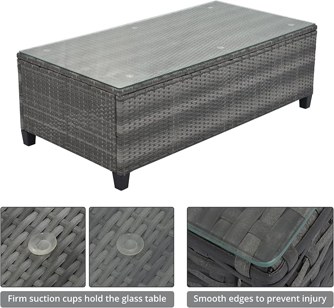 8-pieces Outdoor Patio Half-Moon Sectional Sofa Sets With Rectangular Coffee Table, All Weather PE Rattan Wicker Curved Sofa Set, Water-resistant and UV Protected Conversation Sets (Beige 8-pieces)