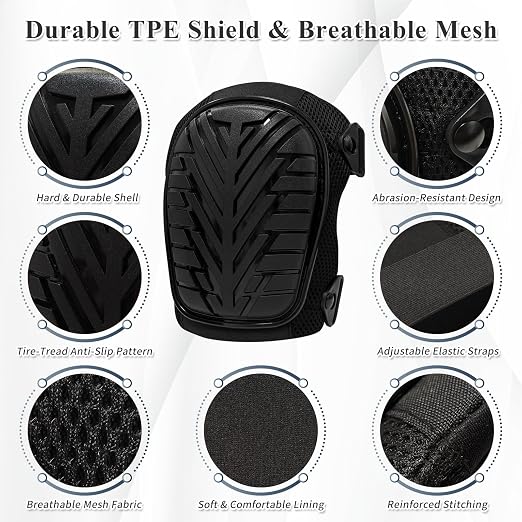 Gute Work Knee Pads TPE Shield Gel Core 1 Pair Breathable Mesh | Black,900D Oxford Fabric,Hard Shell,Breathable 3D Mesh,Quick-Release Buckles,Non-Slip,For Construction,Gardening,Flooring