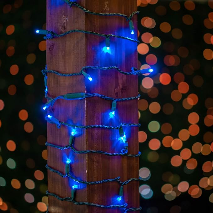 Novelty Lights 50ft 100 LED Blue Christmas Lights, Green Wire, Outdoor